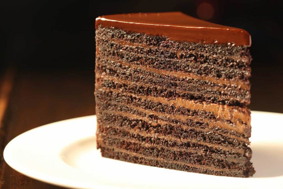 <p><b>Where you'll find it:</b> <a href="http://www.striphouse.com/" target="_blank">Strip House</a>, New York, NY and Las Vegas, NV ($14 per slice)</p>

<p><b>The chocolaty details:</b> This towering slice puts your homemade two-layer cake to shame. Its 24 layers alternate between indulgent chocolate cake and a rich chocolate filling. To give the cake an appropriate chocolate finish, its topped with semisweet chocolate ganache. You're going to need a really tall glass of milk to enjoy with this slice!</p>