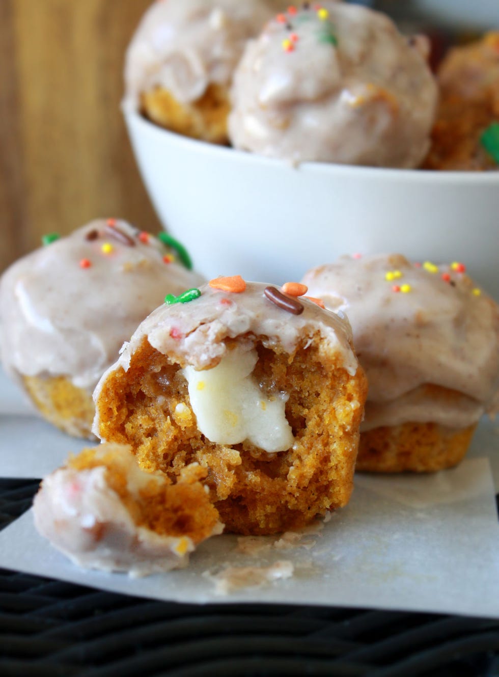 <p>Spring may be (God willing) around the corner, but it's never the wrong season to indulge in some pumpkin-flavored goodness. The combo of colored sprinkles, sweet glaze, and creamy filling makes this recipe as cheery-looking as it is delectable.</p>
<p><strong>Get the recipe at <a href="http://www.heartsinmyoven.com/2013/10/creme-filled-pumpkin-donut-holes.html">Hearts in my Oven</a>.</strong></p>