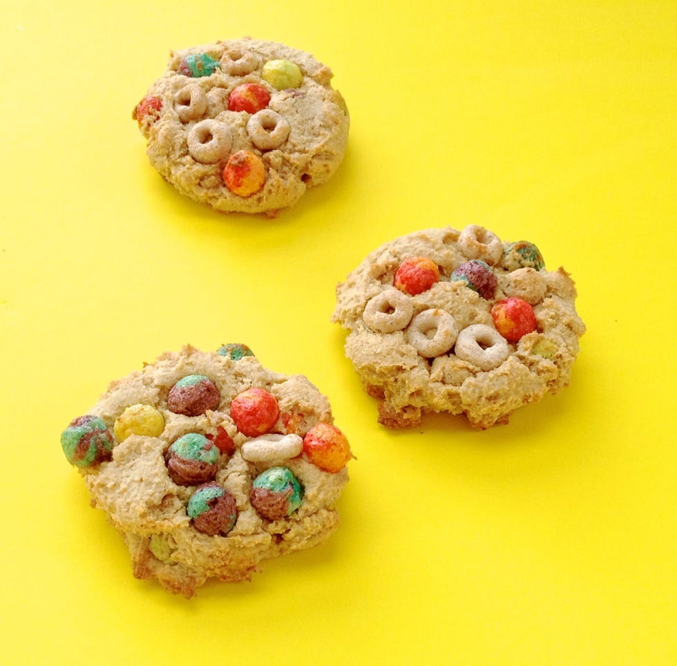 <div class="imageContent">
<p>Milk and cookies for breakfast sounds like a winning combo to us, especially when it's these cereal-loaded dippers. Stick with high-fiber, crunchy picks for the best texture and nutrition benefits — or use something playful and colorful for a fun twist.</p>
<p><em>MAKES: 2 dozen</em></p>
<p>• 2 cups whole-wheat pastry flour<br /> • 1 teaspoon baking powder<br /> • 1/4 teaspoon baking soda<br /> • 1/4 teaspoon salt<br /> • 4 tablespoons butter, at room temperature<br /> • 1/2 cup packed light-brown sugar<br /> • 1 large egg<br /> • 2 teaspoon vanilla extract<br /> • 3/4 cup plain or vanilla 0% Greek yogurt<br /> • 1 cup favorite cereal<br /> • Milk, for dipping</p>
<p>1. Preheat oven to 350 degrees F.<br /> 2. In large bowl, whisk flour, baking powder, baking soda and salt.<br /> 3. Beat butter and brown sugar with mixer on medium 2 minutes, or until light and fluffy. Beat in egg until combined, scraping down bowl as needed. Beat in vanilla and Greek yogurt until smooth. Turn off mixer. Add dry ingredients, then mix on medium-low speed until just combined.<br /> 4. Scoop rounded tablespoonfuls dough onto parchment-lined cookie sheets. Bake 10 to 15 minutes, or until golden. Transfer to wire racks to cool. Serve with milk for dipping.</p>
</div>