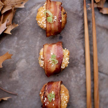<p>It's surf and turf time with these apps, which you can make right in the toaster oven.</p>
<p>Get the recipe at <a href="http://joylicious.net/2012/01/18/bacon-wrapped-shrimp-toast/" target="_blank">Joylicious</a>.</p>
