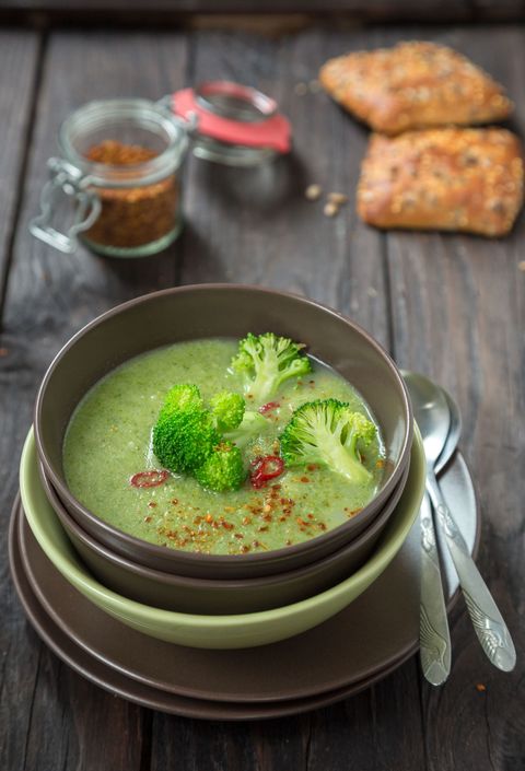<p>Make a quick soup—like broccoli or cauliflower—by simply boiling veggies in low-sodium chicken broth until tender, adding your favorite seasonings, then puréeing until smooth. (An immersion blender will get the job done fastest, but a regular blender also works.)</p>
