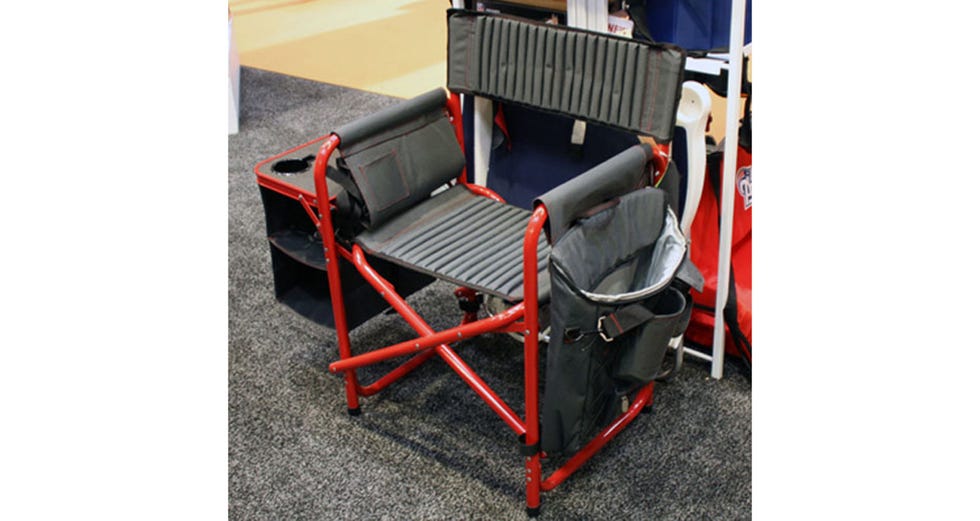 <p>No need to eat standing up with the Picnic Time Fusion Chair ($120, <a href="http://www.amazon.com/Picnic-Time-Fusion-Folding-Chair/dp/B0078K6X60/ref=sr_1_1?s=lawn-garden&ie=UTF8&qid=1383056481&sr=1-1&keywords=Picnic+Time+Fusion+Folding+Chair" target="_blank">amazon.com 
</a>). It incorporates everything from a wine cooler and cup holder to shelves and zippered compartments, so you won't be lacking for storage. Available in red, green, navy, or black, this chair boasts both backpack straps and a shoulder strap for easy carrying.</p>

