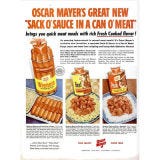 <p><b>Company:</b> Oscar Mayer<br />
<b>This Ad Ran In:</b> 1960s</p>

<p>When you were a kid, did you ever have a hot dog sliced up in your macaroni and cheese? In the 1960s, Oscar Mayer used the natural pairing of hot dogs and carbs to create and promote "Sack O' Sauce." You got a can of wieners with a pouch of sauce in the middle — barbecue beef to go with noodles or macaroni and barbecue pork to go with rice or spaghetti. Do you wish your hot dogs came with their own sack of sauce today?</p>