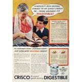 <p><b>Product:</b> Crisco<br />
<b>This Ad Ran In:</b> 1938</p>

<p>Generally you probably want your foods to be digestible. That's exactly how "Grandma's Chocolate Peppermint Pie" is described in this advertisement for Crisco. The pictured grandmother exclaims, "Somebody's been helping himself to my lovely Crisco pie...thank goodness it's digestible!" We shudder to think what a non-digestible piece of pie would do.</p>