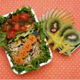 Roasted halibut and zucchini risotto are a Western take on a traditional Far East bento!