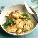 <p>Pantry staples, chicken, and fast-cooking pasta add up to an impressive 25-minute meal.</p><p><strong>Recipe:</strong> <a href="http://gogonow.org/recipefinder/chicken-artichokes-angel-hair-recipe-mslo0311%22%3E%3Cstrong%3EChicken with Artichokes and Angel Hair</strong></a></p>