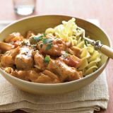 <p>Sweet paprika and sour cream characterize this classic Hungarian dish, which is traditionally served over buttered egg noodles soak up the sauce.</p>  <p><strong>Recipe: <a href="http://www.delish.com/recipefinder/pork-paprikash-recipe-mslo0311" target="_blank">Pork Paprikash</a></strong></p>