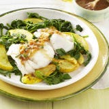 Ginger Shallot Cod on Sauteed Watercress