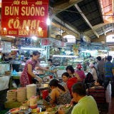 <p>Saigon's street foods range from the savory soup known as <i>pho</i> and the French colonial–influenced <i>bánh mì</i> (pâté sandwiches on French bread) to regional southern specialties like <i>bánh xèo</i> (stuffed pancakes) and <i>canh chi</i> (fish soup). A trip to the megasize Ben Thanh Market could yield spring rolls, spices, and a knockoff handbag.</p>