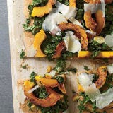 Spelt Focaccia with Kale, Squash, and Pecorino Paul Kahan serves dishes like spicy pork rinds at his Chicago restaurant, <a href="http://thepublicanrestaurant.com/" target="_blank">The Publican</a>, but he was game to create a healthy alternative. His idea: a focaccia made with spelt flour, which is high in protein and gives the bread an appealingly hearty texture. Instead of using an excessive amount of cheese or meat, he tops the focaccia with tangy marinated kale, soft and sweet slices of winter squash, and a few shavings of nutty, salty pecorino cheese.<br /><br /><b>Recipe: <a href="/recipefinder/spelt-focaccia-kale-squash-pecorino-recipe" target="_blank">Spelt Focaccia with Kale, Squash, and Pecorino</a></b>