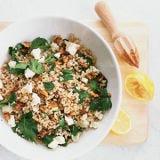 Barley Salad with Parsley and Walnuts Barley is versatile enough to be served warm or at room temperature, as in this terrific salad with walnuts, parsley, and salty bits of ricotta salata cheese in a lemon-garlic vinaigrette. It can be served as a main course or as a side for grilled chicken or pork.<br /><br /><b>Recipe: <a href="/recipefinder/barley-salad-parsley-walnuts-recipe" target="_blank">Barley Salad with Parsley and Walnuts</a></b>