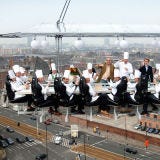 <p><b>Restaurant:</b> <a href="http://www.dinnerinthesky.com/" target="_blank">Dinner in the Sky</a>, worldwide</p>
<p><b>Culinary Concept:</b> Suspended supper. Dinner in the Sky brings new meaning to alfresco dining. If you have $40,000 to spare, you and 21 of your closest friends can lavishly dangle 150 feet above any city (or golf course) while conspicuously consuming beef and foie gras mille-feuille (savory layered puff pastry) and sipping Dom Pérignon.</p>