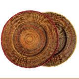 Edged in red, natural, or black beads, these oversize rattan chargers are ideal for backyard barbecues. <b>$45 EACH; </b>
				<a href="http://www.nancykoltesathome.com/" target="_blank">nancykoltesathome.com</a><b>.</b>
