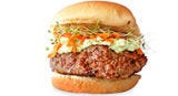 Mash together 2 ripe avocados + 1/4 cup mayo + 1 crushed clove garlic. Divide among burgers. Top with shredded carrots and alfalfa sprouts.