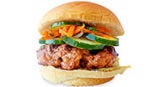 Mix 2 medium Kirby cucumbers, sliced + 1/2 cup shredded carrots + 1/3 cup seasoned rice vinegar + 1/4 cup mint leaves, chopped + 1/2 teaspoon salt; chill 1 hour. Divide among burgers.