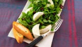 <p>This simple arugula salad showcases sublime, delicious, fresh mozzarella.</p><br /><p><b>Recipe:</b> <a href="/recipefinder/mozzarella-arugula-salad-croutons-olives" target="_blank"><b>Mozzarella and Arugula Salad with Croutons and Black Olives</b></a></p>