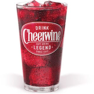 <p><b>Originally from:</b> Salisbury, NC/p>
<p><b>Distribution areas:</b> Southeastern U.S.; Buffalo, NY; Pittsburgh, PA; various cities in Maryland and Virginia</p>
<br />
<p>Known as the "Nectar of North Carolina," Cheerwine is a super bubbly soft drink flavored with a hint of wild cherry. Loyal Cheerwine fans, of which there are many (the <a href="https://www.facebook.com/Cheerwine" target="_blank">Cheerwine facebook page</a> boasts more than 83,000 likes!), say the flavor is indescribable, which comes in regular, diet, and caffeine-free.</p>