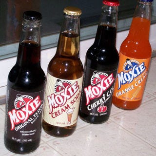 <p><b>Originally from:</b> Lowell, MA</p>
<p><b>Distribution areas:</b> Northeastern U.S.</p>
<br />
<p>Patented in 1885 (two years before Coca-Cola) and originally dubbed "Moxie Nerve Food," Moxie soda was invented by Dr. Augustin Thompson as a cure-all. Made from 20 different roots and herbs (including gentian root, a bitter herb long used to aid digestion), Moxie's somewhat bitter, somewhat sweet flavor is considered to be an "acquired taste," even to its rabidly loyal fan base known as the <a href="http://moxiecongress.org/" target="_blank">Moxie Congress</a>. The state of Maine named Moxie its official drink in 2005, and a museum in the town of Union, Maine, (birthplace of Moxie's inventor) even houses an entire Moxie Wing dedicated to displaying memorabilia and the original Moxie soda stand.</p>
