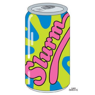 <b>First Taste</b>: <i>Futurama</i><br />
<p>Slurm is the soft drink of choice in the <i>Futurama</i> universe. In one episode of the show, Fry learns that Slurm is, in fact, made from the secretions of a giant worm, The Slurm Queen. Cheers!</p>

<p><b>Recipes: Prefer to sip on something decidedly less biological in origin? Mix up one of these delectable </b><a href="/recipes/cooking-recipes/warm-weather-party-drinks"><b>party drinks</b></a>.</p>