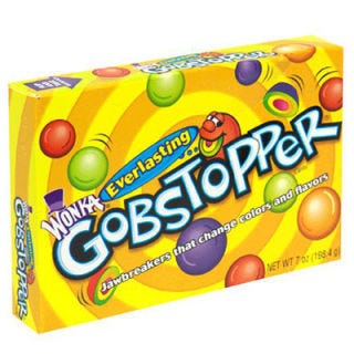 Everlasting Gobstopper <b>First Taste</b>: <i>Willy Wonka and the Chocolate Factory</i><br />
<p>Sure, Willy Wonka's Everlasting Gobstoppers — a jawbreaker candy with layers of colors and flavors — have been a reality in stores for years now. But our favorite version of the sweet is featured in the 1971 movie, which brought Roald Dahl's book <i>Charlie and the Chocolate Factory</i> to the big screen. In that film version, the gobstopper featured many multicolored bumps of sugar that came from a candy core. And, true to its name, it was a candy that was literally eternal. </p>
<p><b>Recipes: </b> Try your hand at your own longlasting treat with one of these <a href="/entertaining-ideas/holidays/halloween/homemade-candy-recipes-opr1010"><b>homemade candy recipes</b></a>.</p>