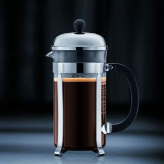 If you feel that paper filters are the worst thing that ever happened to coffee, then perhaps a French press is a good option for you. This simple yet undeniably romantic system simply requires hot water and ground coffee. No paper filters and no electricity needed. Spoon the coffee into the press and pour in hot water. Give it a stir and, when you're ready to drink, press the built-in mesh filter down to separate the grounds from the coffee.
