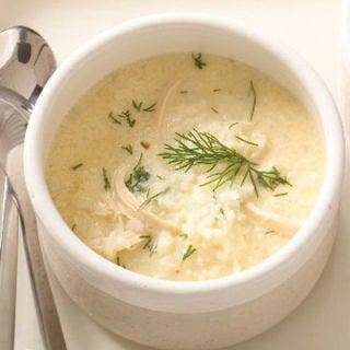 <p>Avgolemono is a classic sauce of chicken broth, egg yolks, and lemon juice; the addition of a bit more chicken broth, rice, and shredded chicken turns it into a satisfying soup.</p><p><b>Recipe:</b> <a href="/recipefinder/avgolemono-chicken-soup-rice-recipe-0f0ecb72-0fef-4f2a-b72dff9b3cc8098b"><b>Avgolemono Chicken Soup with Rice</b></a></p>