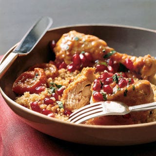 <p>Roasting, stewing, or braising meat on the bone is a great way to pack tons of savory flavor into any of your favorite dishes. And divvying up a large cut of meat or a whole chicken doesn't have to be an intimidating task. To cut a chicken into eight pieces (2 thighs, 2 drumsticks, 2 breast halves, and 2 wings), you'll want to use a boning knife — a thin, rigid knife with a slightly curved blade that is usually 5 to 7 inches long — you'll use mainly the tip of this knife as you work to separate the meat from the bone, using short, quick strokes. Another tip: keep a chef's knife on hand during this process. The heel, or back, of the knife is heavier than a boning knife, and useful for cutting through the joints and tough bits of bone.</p><p><b>Recipe:</b> <a href="/recipefinder/citrus-pomegranate-chicken-wheat-couscous"><b>Citrus Pomegranate Chicken Over Whole Wheat Couscous</b></a></p>