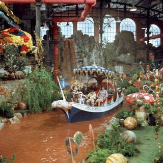 In Willy Wonka's chocolate room, there's a chocolate river, gummy bear trees, and lollipops growing out of the ground — in other words, every kid's dream world.
