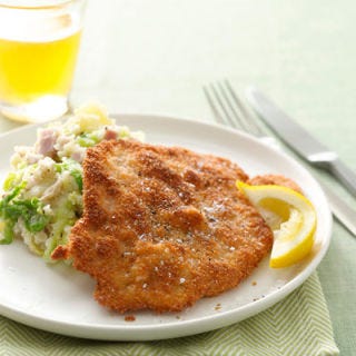 <p>Pan-frying can sometimes be as tricky as deep-frying, but it does require less oil, and so can be a little more manageable for the home cook — there's no special equipment needed, like baskets, and less waste to dispose of. However, just as with deep-frying, it is crucial to check the oil is hot enough before adding foods to the pan — even though less oil is used, foods will still absorb it and become soggy if added to below-temperature oil. To test the oil temperature without a thermometer, drop a few pieces of stale bread, bread crumbs, or a pinch of flour into the pan. If it immediately starts to sizzle (but does not instantly burn), your oil is at the perfect temperature.</p><p><b>Recipe:</b> <a href="/recipefinder/crispy-pork-cutlets-cabbage-ham-recipe"><b>Crispy Pork Cutlets with Cabbage-Ham Mash</b></a></p>