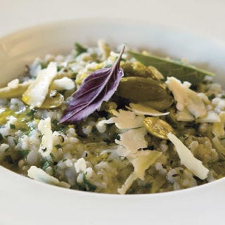 <p>Chef Alain Coumont, founder of the restaurant chain <a href="http://www.lepainquotidien.com/" target="_blank">Le Pain Quotidien</a>, makes this creamy (yet cream-free) rice dish with lemony Lucques olives and nutty organic Camargue red rice, but almost any green olive or short-grain brown rice would be terrific.</p><br />
<p><b>Recipe: </b><a href="/recipefinder/brown-rice-pilaf-green-olives-lemon-recipe" target="_blank"><b>Brown Rice Pilaf with Green Olives and Lemon</b></a></p>