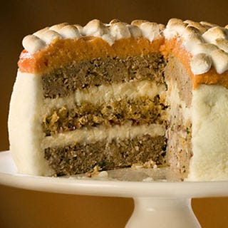 Foodie and Chow.com contributor Amy Wisniewski created the ultimate one-stop Thanksgiving meal. What looks like a cake is actually alternating layers of stuffing and ground turkey mixed with instant oatmeal, "frosted" with mashed potatoes and sweet potatoes, and topped with lightly browned mini marshmallows. Sure, it may seem appealing at first glance, but we think we’ll stick with compartmentalizing our food.