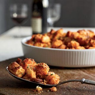 <p>Rather than traditional sausage stuffing, chef George Mendes of NYC's Aldea serves a smoky version using chorizo and hot pimentón de la Vera (smoked paprika).</p>
<p><b>Recipe: </b><a href="/recipefinder/smoky-chorizo-stuffing-recipe-fw1110" target="_blank"><b>Smoky Chorizo Stuffing</b></a></p>