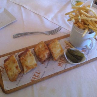 <p><em>The croque monsieur, made with thick brioche bread sandwiching an ooze of Mornay sauce and incredibly rich Saint André cheese, with a sunny-side-up egg on top at Miel, Boston, <a href="http://www.intercontinentalboston.com/html/boston-restaurant-landmark.asp" target="_blank">intercontinentalboston.com</a>.</em></p>
