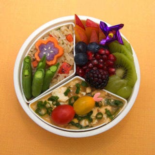Don't forget the soup! Leftover Korean soft tofu stew fits nicely in one compartment of this pretty bento.