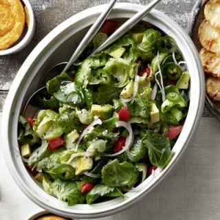 <p>Try something new with Brussels sprouts, like this salad with red onion, cilantro, peppers, and avocado in addition to the little cabbages.</p><p><b>Recipe:</b> <a href="/recipefinder/brussels-sprouts-salad-recipe-clv1010" target="_blank"><b>Marvin Woods's Brussels Sprouts, Red Pepper, and Avocado Salad</b></a></p>