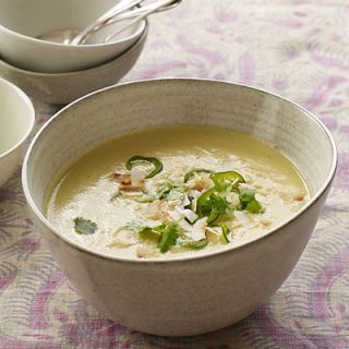 <p>Chef Annie Somerville thickens and enriches her fragrant cauliflower soup with unsweetened coconut milk. The thinly sliced jalapeño served on top adds a bright, fresh heat that's delicious with the warm curry spices and sweet roasted cauliflower.</p><p><b>Recipe: <a href="/recipefinder/curried-cauliflower-soup-coconut-chiles-recipe-fw0112">Curried Cauliflower Soup with Coconut and Chiles</a></b></p>