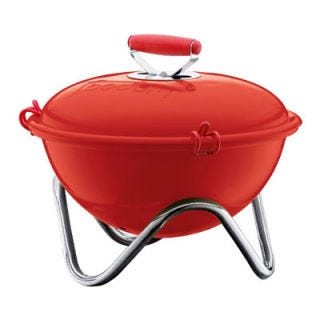 Preternaturally cheerful in color, this <a href="http://www.shopstyle.com/item/bodum-zappos-cookware-fyrkat-picnic-charcoal-grill-black-home/375902006" target="_blank">petite charcoal grill</a> ($80) still has a classic shape and glossy enamel finish. 

