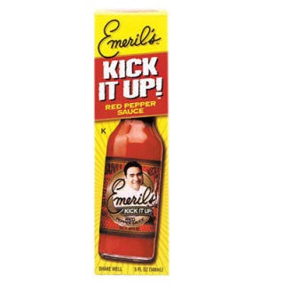 Celeb Chef Sauces <p>Many famous chefs have come out with their own lines of branded products, like cookware and other kitchen goods. But the new trend in chef-inspired preparations seems to be hot sauces — Emeril Lagasse, one of the Food Network's biggest names, created several hot sauces that sport his now-familiar face, including a red pepper blend. Made with the traditional flavors of Emeril's home state of Louisiana in mind, the cayenne-based Kick It Up Red sauce also contains vinegar, salt, and garlic for an extra kick. If cayenne isn't your favorite flavor, go for the chef's slightly milder <a href="http://www.emerilstore.com/5-oz-green-pepper-sauce-by-emeril_590383_11/" target="_blank">green pepper sauce</a>, which has a jalapeño base.</p>
<p><a href="http://www.emerilstore.com/red-pepper-sauce-by-emeril_590390_11/" target="_blank">emerilstore.com</a></p>