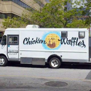 We were not kidding when we said you could find anything at a food truck, even the comfort food combo of chicken and waffles rolling through Boston.