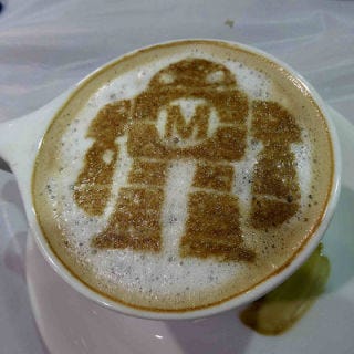 <p>In the world of latte art, stenciling might be the easiest way to get a crisp image on the kava. Also worth checking out is this <a href="http://www.artofobama.com/2009/01/03/coffee-stencil/" target="_blank">Obama stencil</a> found in Berlin.</p>
<p>By Oleksie Pikalo, at <a href="http://makerfaire.com/bayarea-2013/" target="_blank">Maker Faire 2013</a></p>
