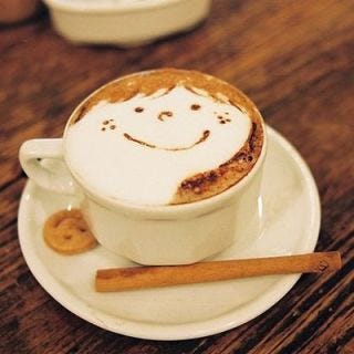 <p>Between the etched freckles and the imprinted bite-sized cookie on the side, you're off to a good start when you order from this coffee shop.</p>
<p>Spotted in Tokyo, Japan.</p>