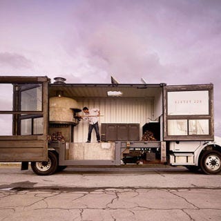 Del Popolo; San Francisco After visiting Austin in 2010 and admiring the city's inventive food trucks, former Flour + Water <i>pizzaiolo</i> Jon Darsky returned to San Francisco with his sights set on building a mobile pizzeria. The result: a 30,000-pound Freightliner truck topped with a 20-foot shipping container, carrying a 5,000-pound wood-burning oven that is protected with massive air bags during transit. Darsky travels the city, announcing the truck's lunchtime location via Twitter, and offering blistered, crispy-crusted pizzas topped with local produce like arugula and green garlic. Must try: The classic Margherita — topped with tomato sauce, basil and fresh mozzarella — showcases the blistered, chewy crust.
<br /><br />
<a href="http://www.containerstore.com/welcome.htm" target="_blank">containerstore.com</a>