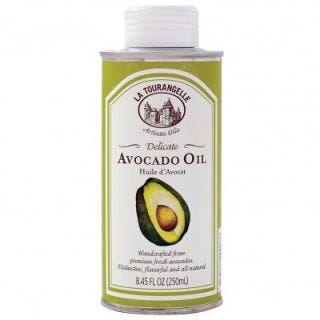 Smoke Point: 520 degrees (high heat)
<br /> 
Suggested Use: Excellent for high-heat sauteing and in dressing and dips.
<br />
Flavor: Delicate avocado taste. Emerald-green color makes it a pretty finishing oil for grilled veggies.
<br />
$7, <a href="http://latourangelle.com/index.php/avocado-oil.html" target=_blank">latourangelle.com</a>
