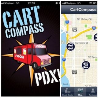 <p>Following different food trucks on Twitter can get tiring, so Cart Compass tracks them all in a map-based app. You can search for food carts by cuisine, check out the current location of your favorite, or look at the map to see what's near by on your lunchtime break. This sleek app is only for PDX, so if you live outside Portland, you'll have to go hunting for another. <a href="http://cartcompass.com/" target="_blank"><i>cartcompass.com</i></a></p>
<p><strong>Price: Free</strong></p>