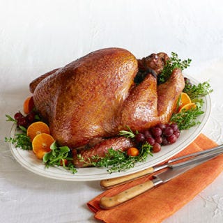 <p>The minimum safe internal temperature for turkey is 165 degrees F according to the USDA. The thermometers that come with the bird may pop early when cooked at high heat, so make sure you have a standard <a href="http://gogonow.org/kitchen/appliances-gadgets/best-food-thermometers-ghk%22 target="_blank">thermometer</a> on hand to double check. To do this check, insert the thermometer in the thickest part of the turkey breast so you know that every part of the bird has reached this minimum temperature. If you need to check more than once, make sure you wash the thermometer between trials to ensure you aren't cross-contaminating the bird.</p>
<p><strong>Recipe: <a href="http://gogonow.org/recipefinder/luscious-roast-turkey-recipe-ghk1113%22 target="_blank">Luscious Roast Turkey</a>, <a href="http://gogonow.org/recipefinder/basic-roast-turkey-recipe-wdy1113%22 target="_blank">Basic Roast Turkey</a>, <a href="http://gogonow.org/recipefinder/roast-turkey-mushroom-gravy-recipes%22 target="_blank">Roast Turkey with Wild Mushroom Gravy</a></strong></p>