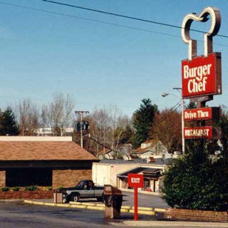 <p>In 1958, a technological wonder of a chain restaurant opened, with the capacity to pump out burgers faster than even McDonald's could: 800 per hour, via a conveyer broiler. It seemed like the perfect formula for success, and Burger Chef's optimistic parent company, General Equipment, opened 1,200 outposts by 1972, making it second only to McDonald's 1,600. They also pioneered the concept of selling a child-oriented meal of a small burger, fries, drink, dessert, and small toy in 1973 (they called it a "Fun Meal;" McDonald's called it a "Happy Meal" when they "borrowed" the idea six years later). But it was overexpansion that eventually did the company in; in 1981 the company was sold to Hardee's, never to be heard from again.</p>