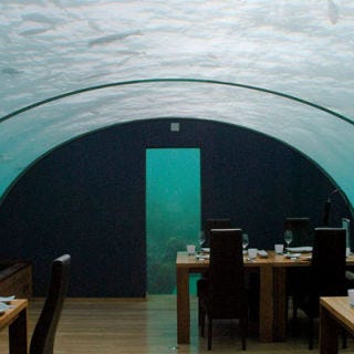Ithaa restaurant in the Maldives is located 5 meters (about 16.5 feet) below the surface and has 180-degree views of the vibrant coral gardens. The cuisine has a European slant, and is constructed into a six-course tasting menu paired with champagnes. The menu offers items like Malossol Imperial caviar with sour cream and potato blinis, and yellowtail king fish with saffron champagne risotto and beurre blanc foam. The all-inclusive six-course option will cost around $320 per person (plus a 10 percent service charge and 8 percent tax per person), but the <a href="http://conradhotels3.hilton.com/en/hotels/maldives/conrad-maldives-rangali-island-MLEHICI/amenities/restaurants_ithaa_undersea_restaurant.html" target="_blank">restaurant</a> does offer a slightly less expensive four-course lunch tasting menu that costs $125 per person.