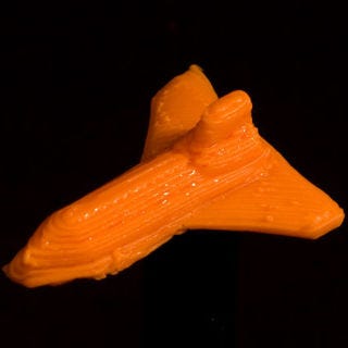 The brilliant folks behind the <a href="http://creativemachines.cornell.edu/node/194" target="_blank">Cornell Creative Machines Lab</a> experiment with many food-based printing projects, but this cheesy concoction — shaped like a space shuttle — has to be one of our favorites.