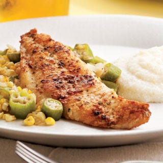 <p>Purchased Cajun or Creole seasoning flavors both the catfish and vegetables in this 30-minute dinner. This dish is best with fresh vegetables, but we were pleasantly surprised at how well it turned out with frozen okra and corn. Serve with cheese grits and a green salad.</p><br />
<p><b>Recipe: </b><a href="/recipefinder/louisiana-catfish-okra-corn-recipe" target="_blank"><b>Louisiana Catfish with Okra and Corn</b></a></p>