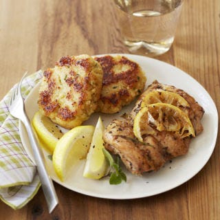 <p>Hearty cakes make from couscous, lemon, fresh oregano, and bread crumbs are lightly pan-fried in olive oil for a healthy yet satisfying accompaniment to chicken thighs.</p>
<p><strong>Recipe: <a href="http://gogonow.org/recipefinder/chicken-couscous-patties-recipe-ghk0213%22 target="_blank">Chicken with Couscous Patties</a></strong></p>